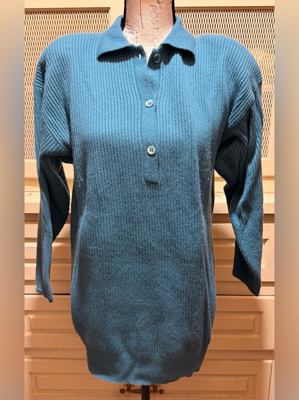Vintage Belford 100% Cashmere Ribbed Polo Tunic Sweater